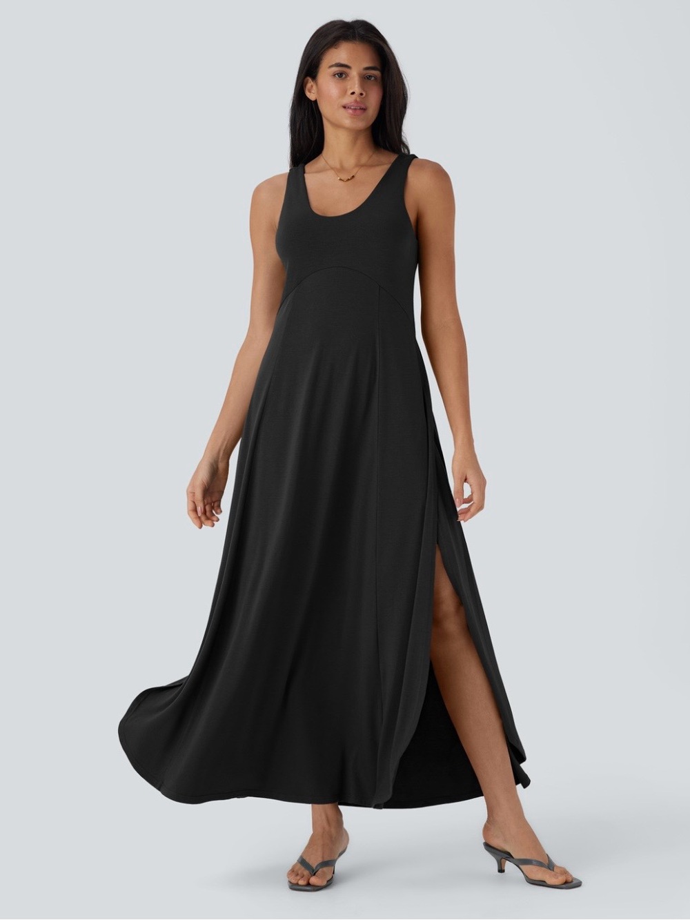 HALARA Black Sleeveless Maxi Dress with Side Slit